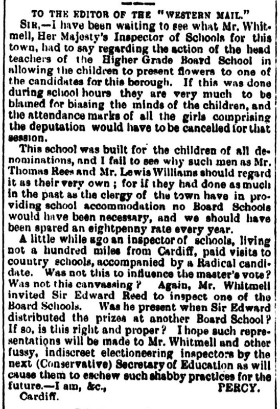 The Western Mail 24th November 1885 To The Editor Of The Western Mail