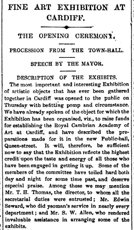 Fine Art Exhibition At Cardiff Weekly Mail 23rd February 1884 