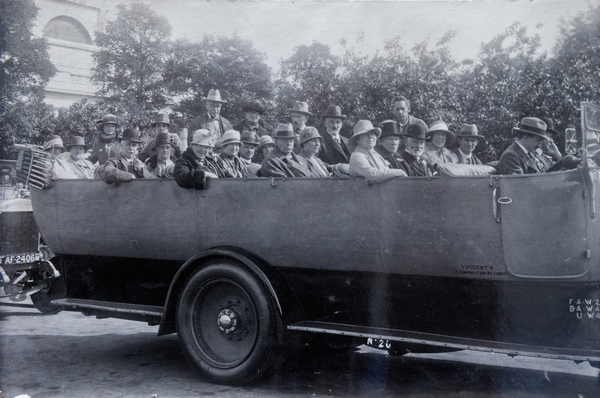 Charabanc departure from the Museum (in the background) possibly at the jubilee
