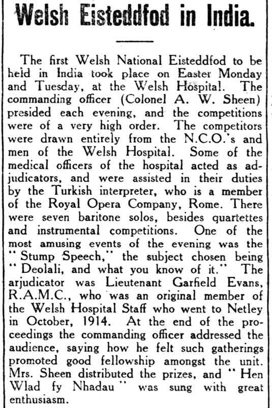 The Amman Valley Chronicle and East Carmarthen News 24th May 1917, Welsh Eisteddfod in India.