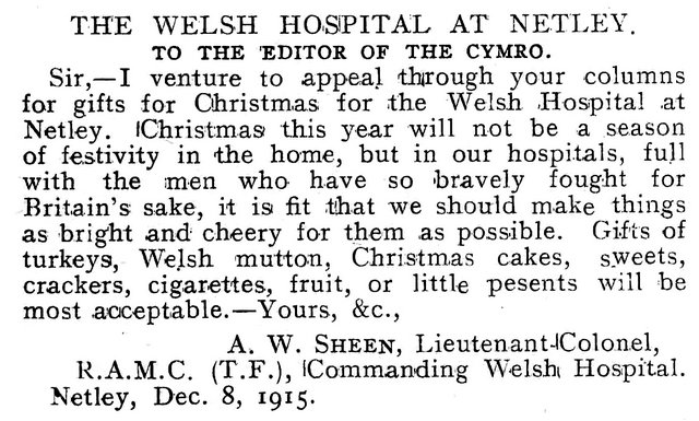 The Welsh Hospital At Netley, Y Cymro 15th December 1915 