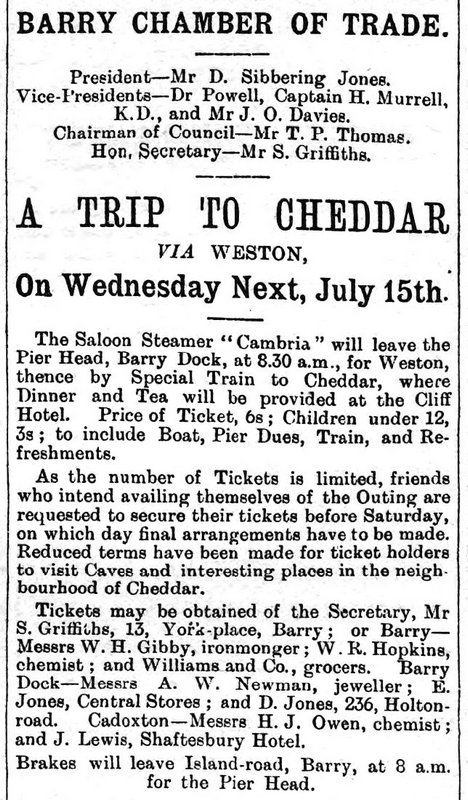 A Trip To Cheddar Via Weston  Barry Dock News 10th July 1896