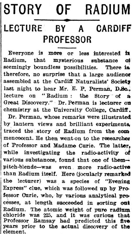 Story Of Radium, Evening Express 29th January 1904