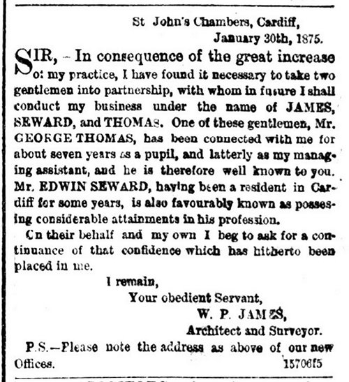  Partnership Announcement The Western Mail 2nd February 1875 