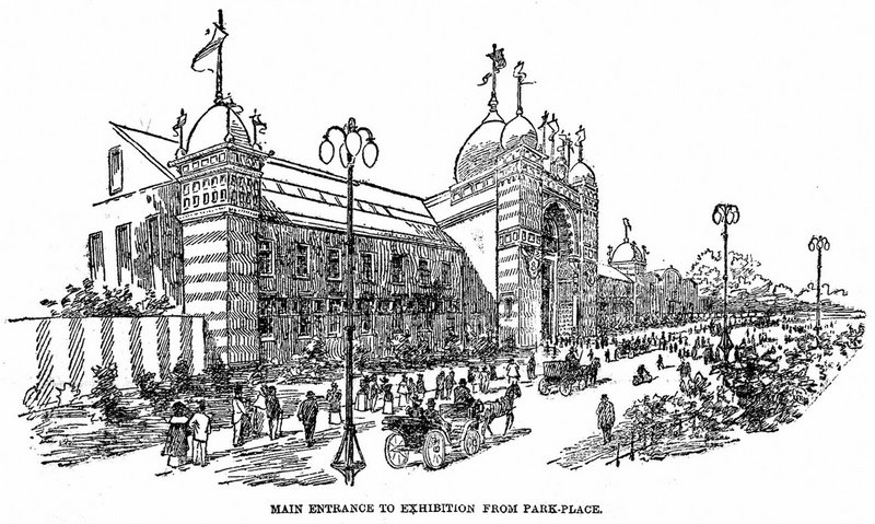 Main entrance to the Exhibition from Park Place South Wales Echo 4th May 1896