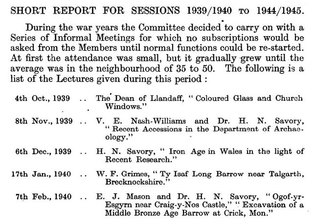 H N Savory's early lectures from Vol. LXXII - LXXVIII CNS Transactions covering 1939-1945