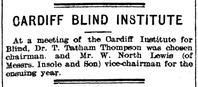 Cardiff Blind Institute Evening Express 11th April 1907 