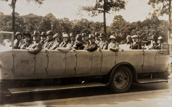 Members departing for a trip in Charabancs, from society archives