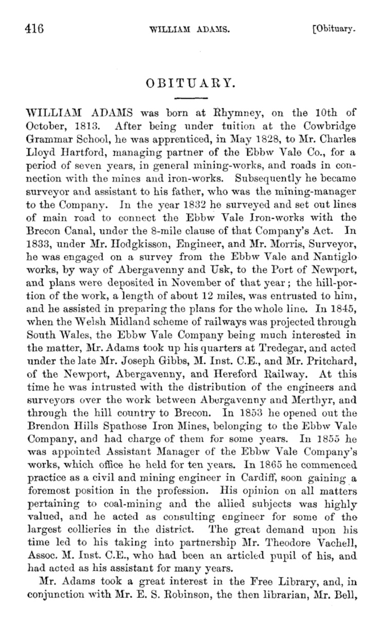 William Adams (1813-1886) obituary