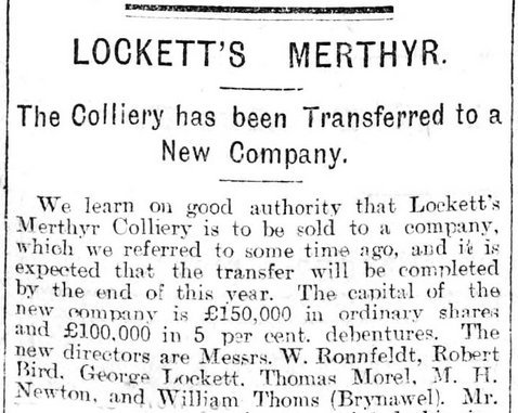 Evening Express 14th December 1894 Lockett's Merthyr
